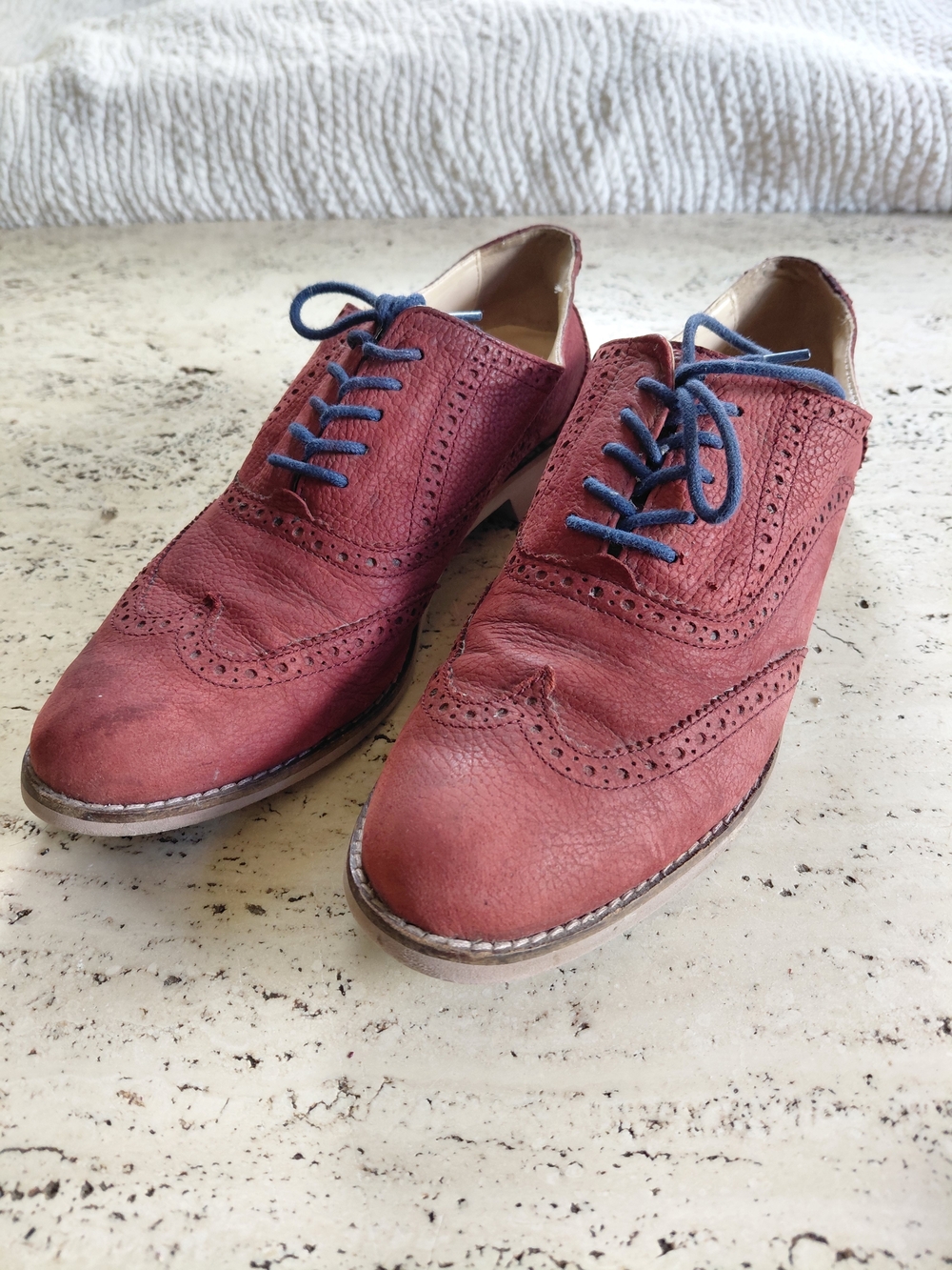 Cole Haan Women's Rose-Red Wingtip Oxfords with Blue Laces